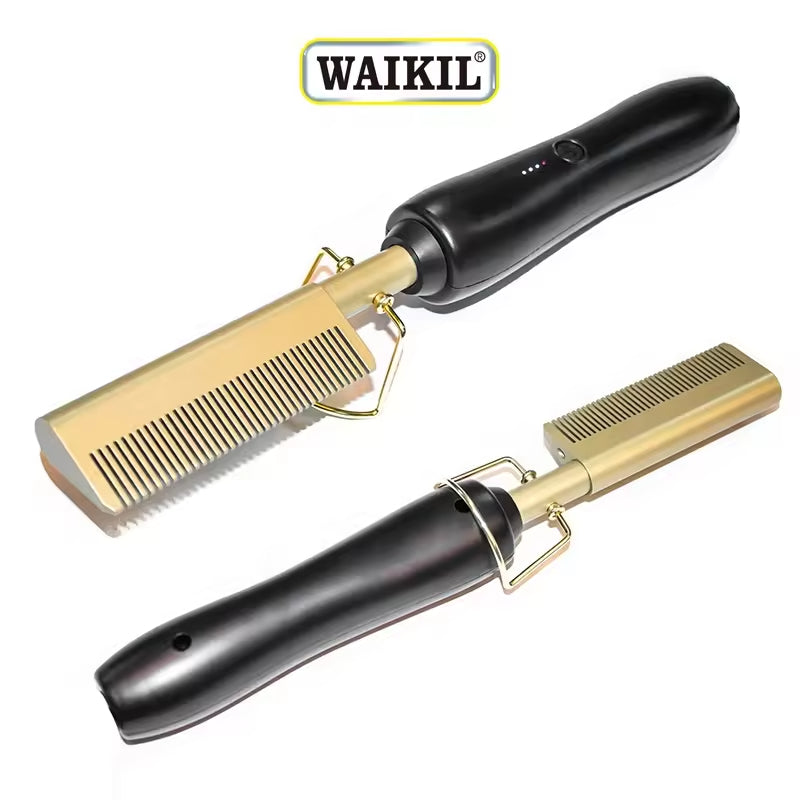 Peigne Chauffant Électrique 2-en-1 en Cuivre Haute Performance – Lisseur & Boucleur Professionnel pour Tous Types de Cheveux