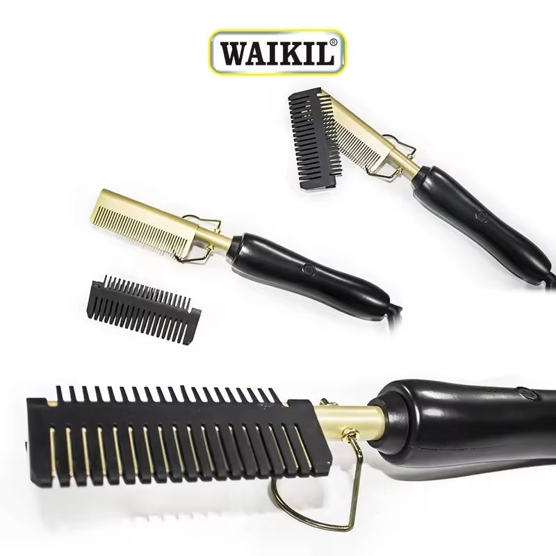 Peigne Chauffant Électrique 2-en-1 en Cuivre Haute Performance – Lisseur & Boucleur Professionnel pour Tous Types de Cheveux