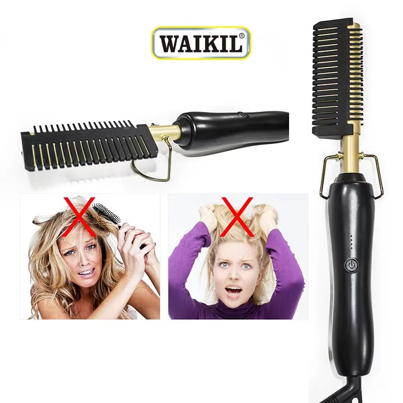 Peigne Chauffant Électrique 2-en-1 en Cuivre Haute Performance – Lisseur & Boucleur Professionnel pour Tous Types de Cheveux